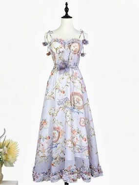 Designer-styek Floral Lavender Tie-Strap Maxi Dress